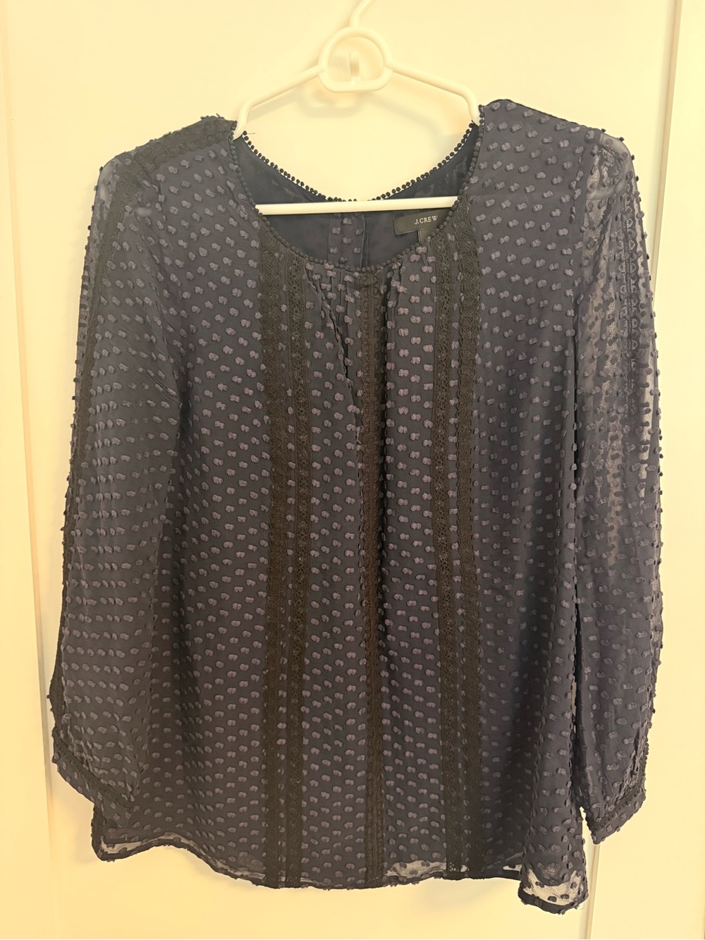 J. Crew Navy Chiffon Dot Blouse